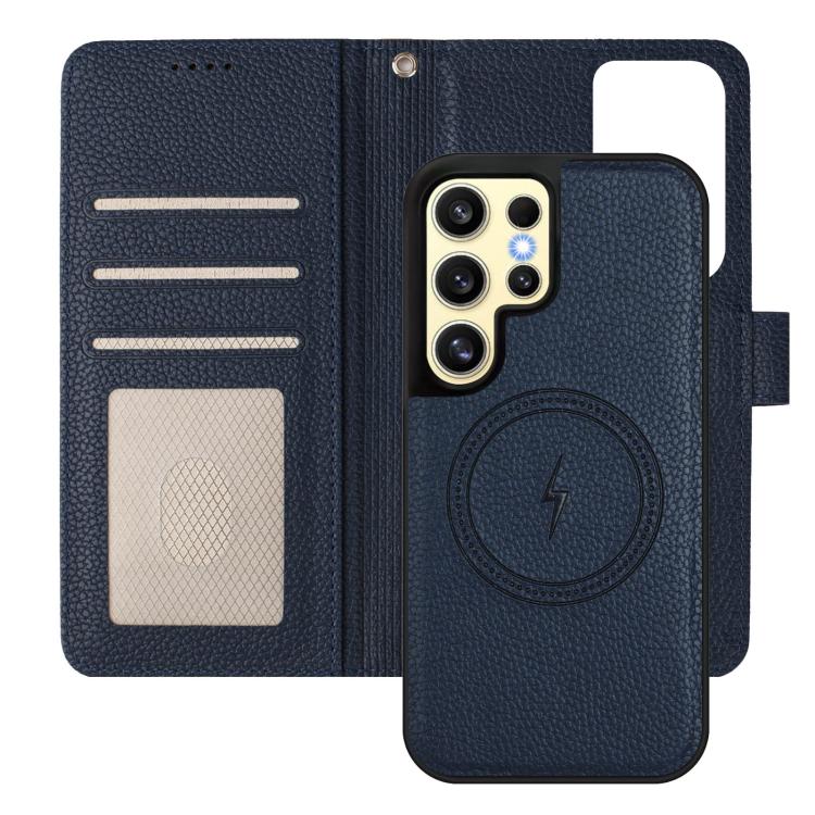 For Samsung Galaxy S23 Ultra 5G Detachable Litchi Texture Magnetic Side-Patch Vegan Leather Phone Case