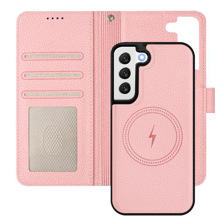 For Samsung Galaxy S22 5G Detachable Litchi Texture Magnetic Side-Patch Vegan Leather Phone Case