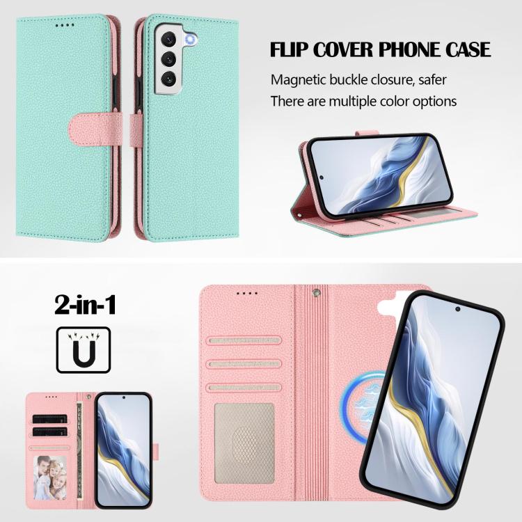 For Samsung Galaxy S22 5G Detachable Litchi Texture Magnetic Side-Patch Vegan Leather Phone Case