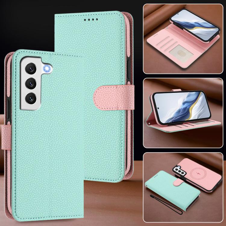 For Samsung Galaxy S22 5G Detachable Litchi Texture Magnetic Side-Patch Vegan Leather Phone Case