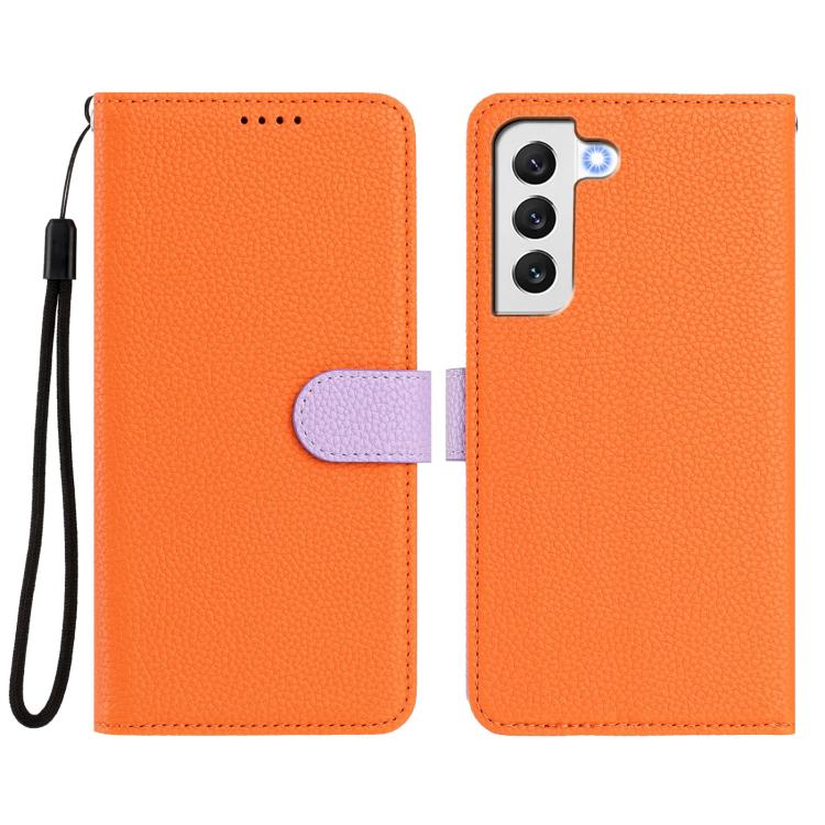 For Samsung Galaxy S22 5G Detachable Litchi Texture Magnetic Side-Patch Vegan Leather Phone Case