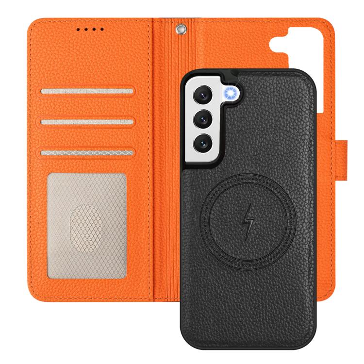 For Samsung Galaxy S22 5G Detachable Litchi Texture Magnetic Side-Patch Vegan Leather Phone Case
