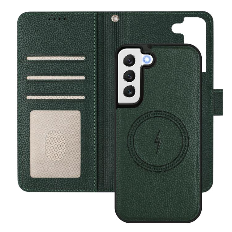 For Samsung Galaxy S22 5G Detachable Litchi Texture Magnetic Side-Patch Vegan Leather Phone Case