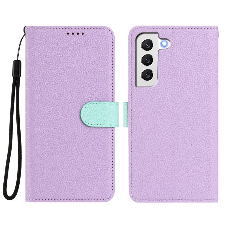 For Samsung Galaxy S22 5G Detachable Litchi Texture Magnetic Side-Patch Vegan Leather Phone Case