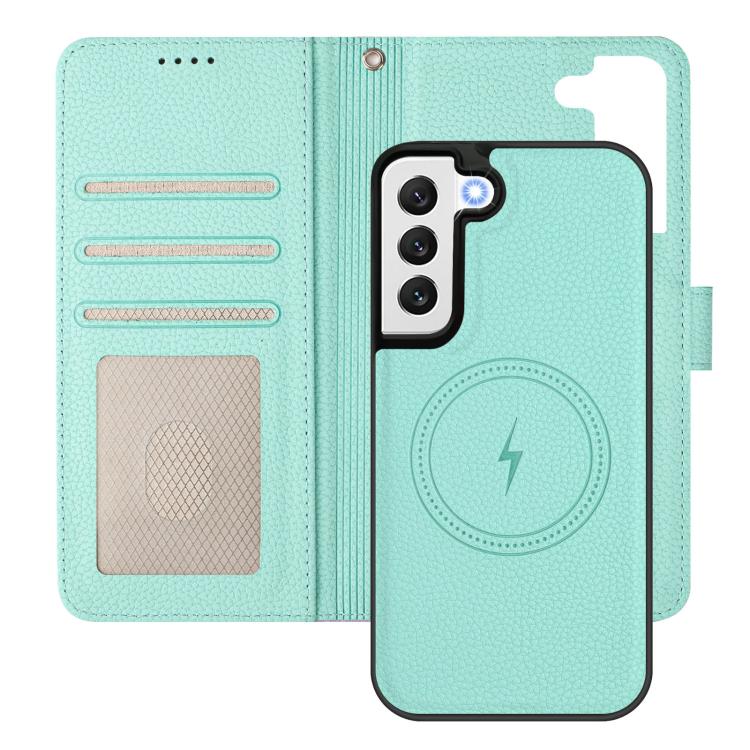 For Samsung Galaxy S22 5G Detachable Litchi Texture Magnetic Side-Patch Vegan Leather Phone Case