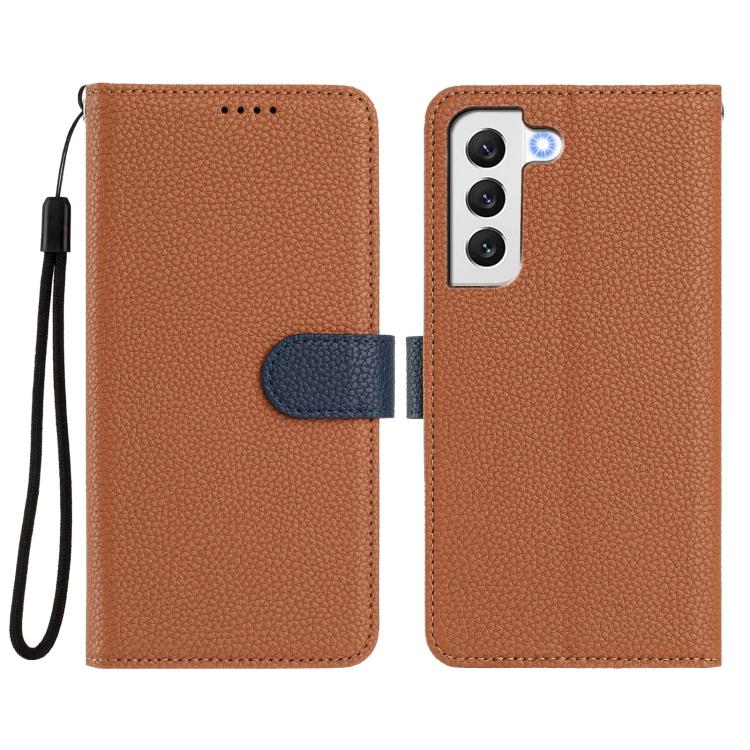For Samsung Galaxy S22 5G Detachable Litchi Texture Magnetic Side-Patch Vegan Leather Phone Case