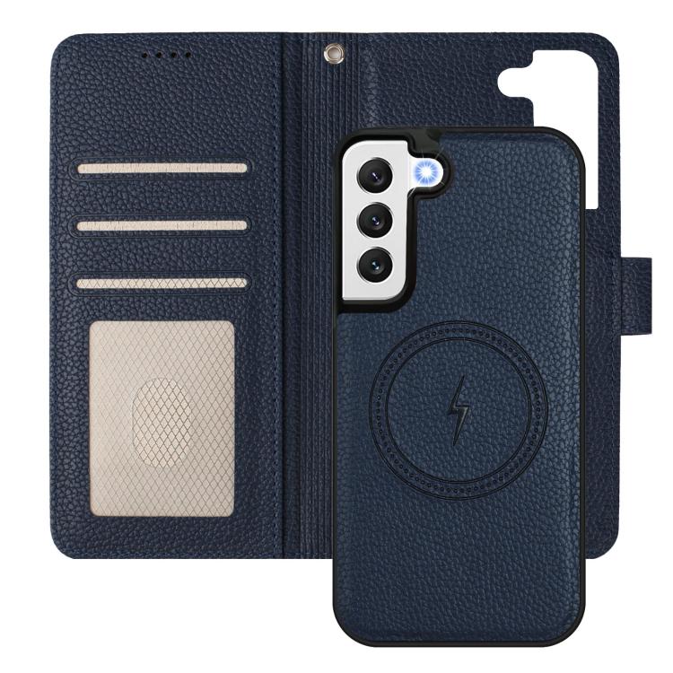 For Samsung Galaxy S22 5G Detachable Litchi Texture Magnetic Side-Patch Vegan Leather Phone Case