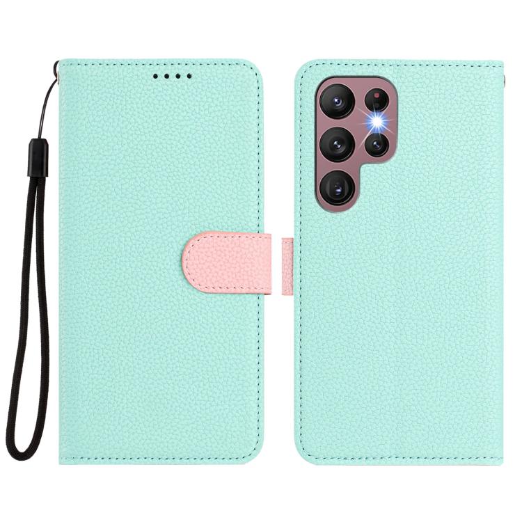 For Samsung Galaxy S22 Ultra 5G Detachable Litchi Texture Magnetic Side-Patch Vegan Leather Phone Case