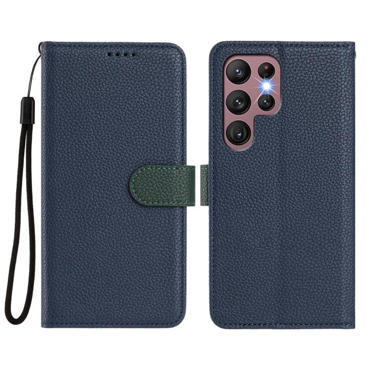 For Samsung Galaxy S22 Ultra 5G Detachable Litchi Texture Magnetic Side-Patch Vegan Leather Phone Case