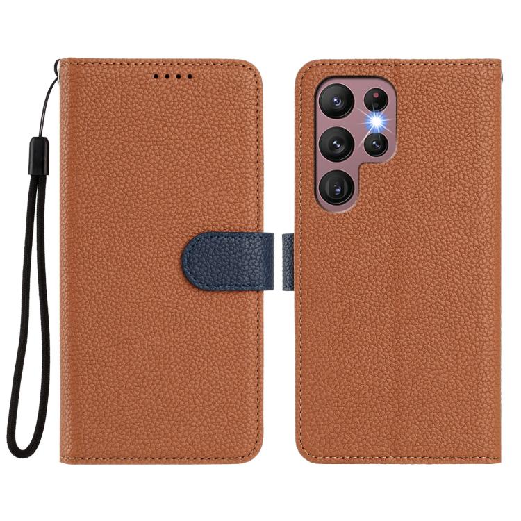 For Samsung Galaxy S22 Ultra 5G Detachable Litchi Texture Magnetic Side-Patch Vegan Leather Phone Case