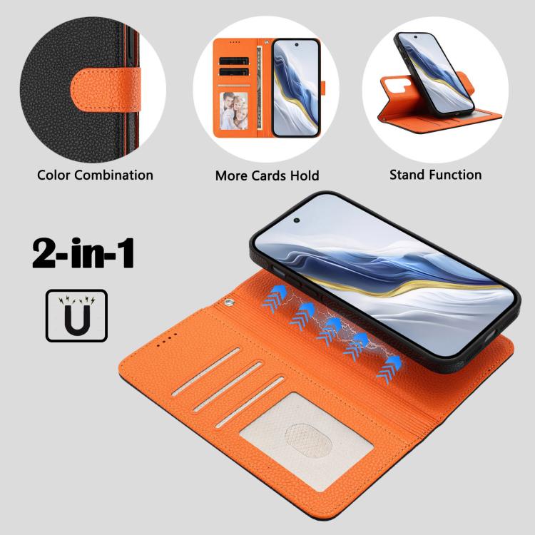 For Samsung Galaxy S21 Ultra 5G Detachable Litchi Texture Magnetic Side-Patch Vegan Leather Phone Case