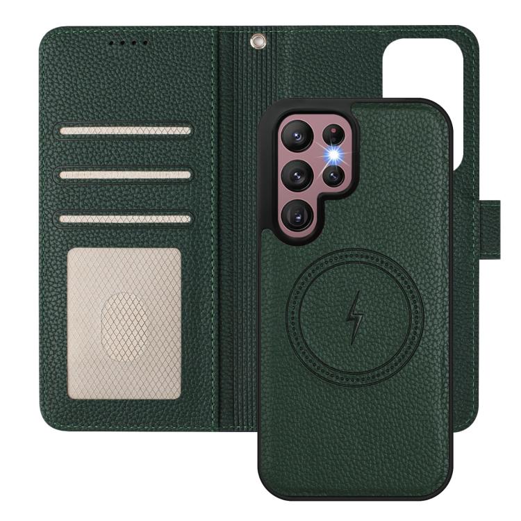 For Samsung Galaxy S21 Ultra 5G Detachable Litchi Texture Magnetic Side-Patch Vegan Leather Phone Case