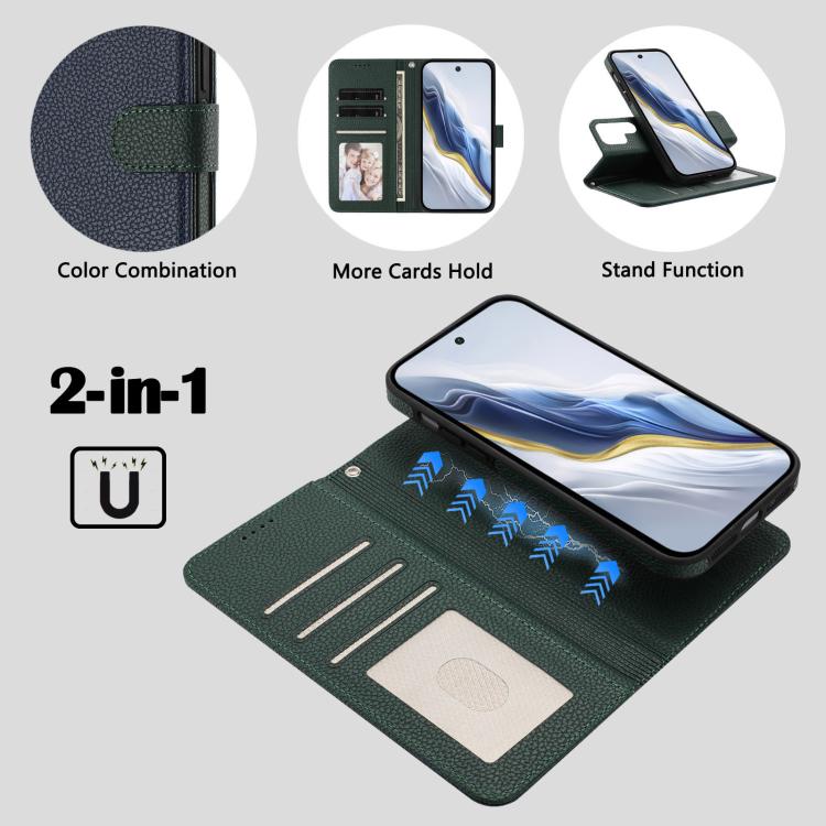 For Samsung Galaxy S21 Ultra 5G Detachable Litchi Texture Magnetic Side-Patch Vegan Leather Phone Case