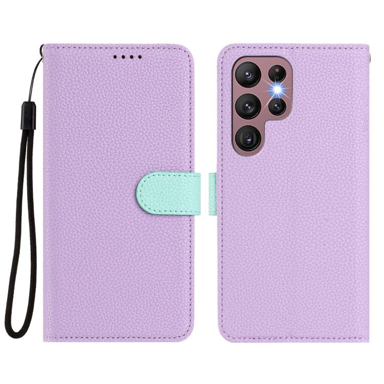 For Samsung Galaxy S21 Ultra 5G Detachable Litchi Texture Magnetic Side-Patch Vegan Leather Phone Case