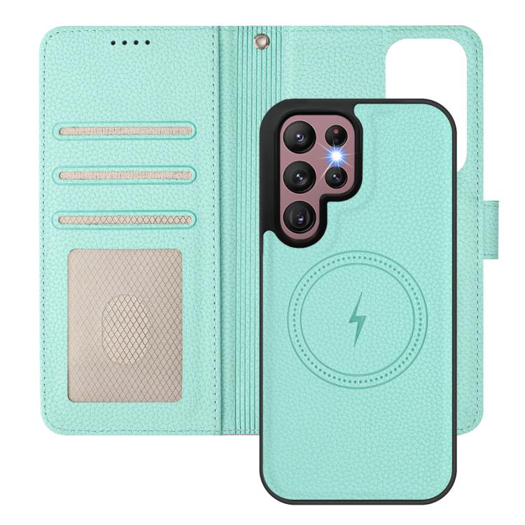 For Samsung Galaxy S21 Ultra 5G Detachable Litchi Texture Magnetic Side-Patch Vegan Leather Phone Case