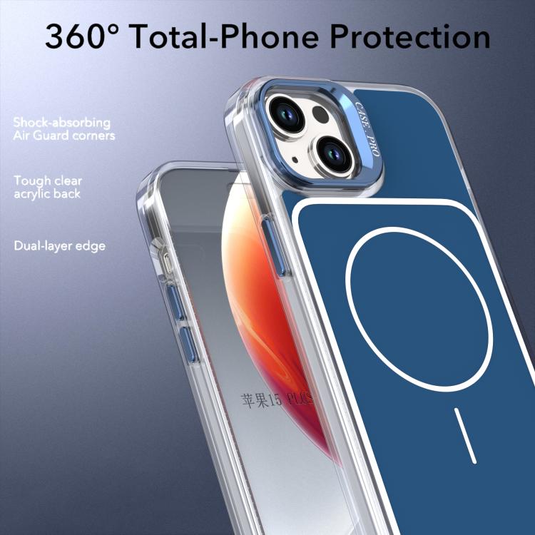 For iPhone 15 Plus Bright Color Blocking Camera Bracket Magnetic Phone Case