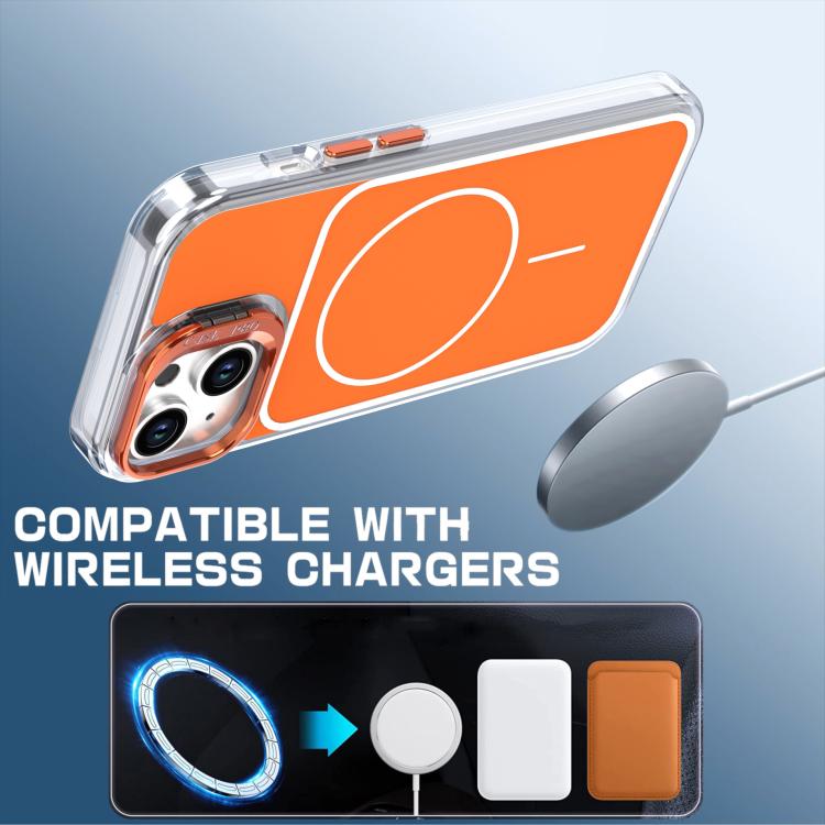 For iPhone 15 Bright Color Blocking Camera Bracket Magnetic Phone Case