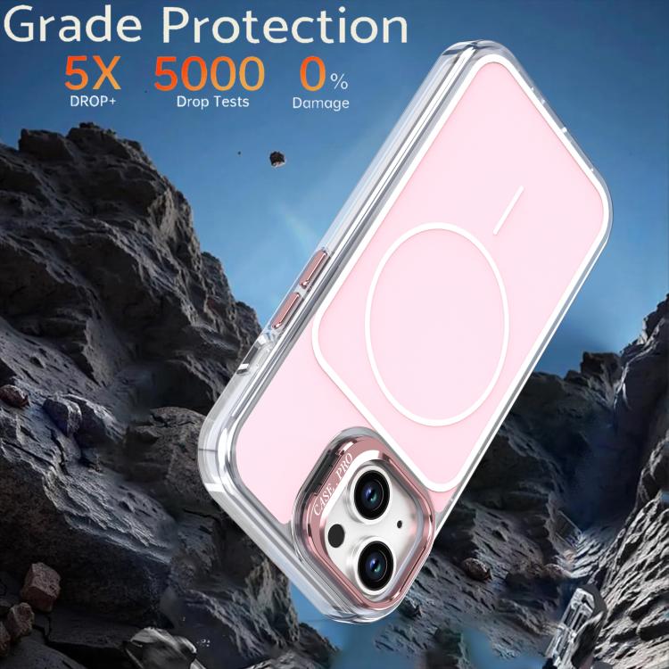 For iPhone 15 Bright Color Blocking Camera Bracket Magnetic Phone Case