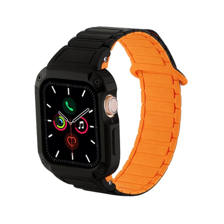 For Apple Watch 45mm / 44mm Reverse Buckle Magnetic Integrated TPU Cover Silicone Watch Band
