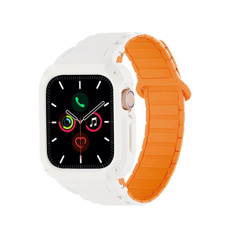 For Apple Watch 45mm / 44mm Reverse Buckle Magnetic Integrated TPU Cover Silicone Watch Band
