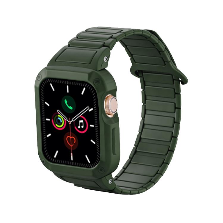 For Apple Watch 45mm / 44mm Reverse Buckle Magnetic Integrated TPU Cover Silicone Watch Band