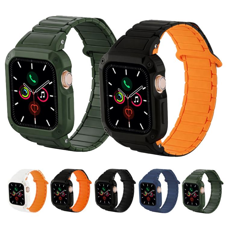 For Apple Watch 45mm / 44mm Reverse Buckle Magnetic Integrated TPU Cover Silicone Watch Band