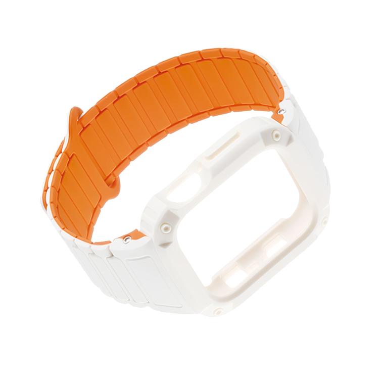 For Apple Watch 45mm / 44mm Reverse Buckle Magnetic Integrated TPU Cover Silicone Watch Band