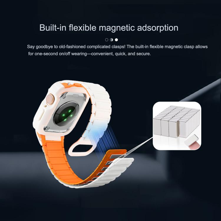 For Apple Watch 45mm / 44mm Reverse Buckle Magnetic Integrated TPU Cover Silicone Watch Band