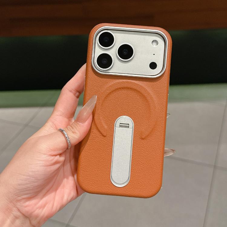 For iPhone 17 Pro Max Invisible Holder PC + Vegan Leather Magnetic Phone Case