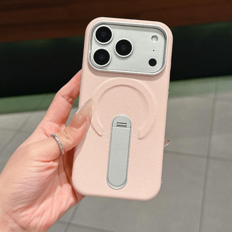 For iPhone 17 Pro Max Invisible Holder PC + Vegan Leather Magnetic Phone Case