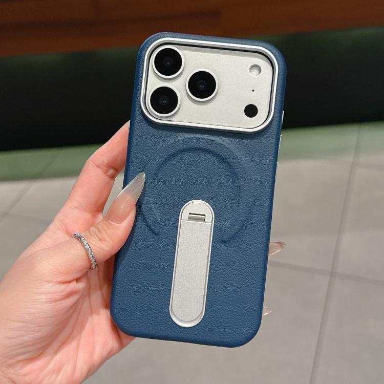 For iPhone 17 Pro Invisible Holder PC + Vegan Leather Magnetic Phone Case