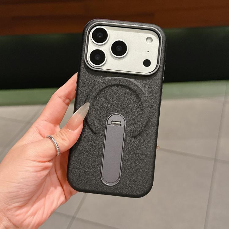 For iPhone 17 Pro Invisible Holder PC + Vegan Leather Magnetic Phone Case