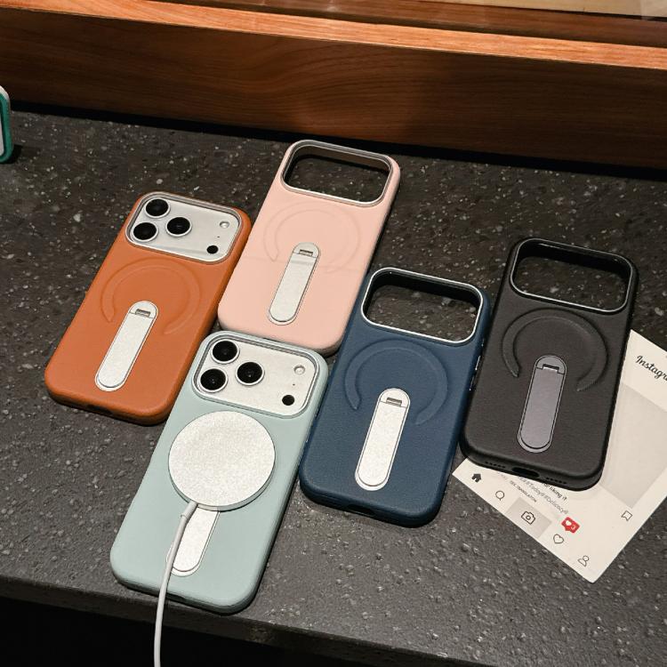 For iPhone 17 Pro Max Invisible Holder PC + Vegan Leather Magnetic Phone Case
