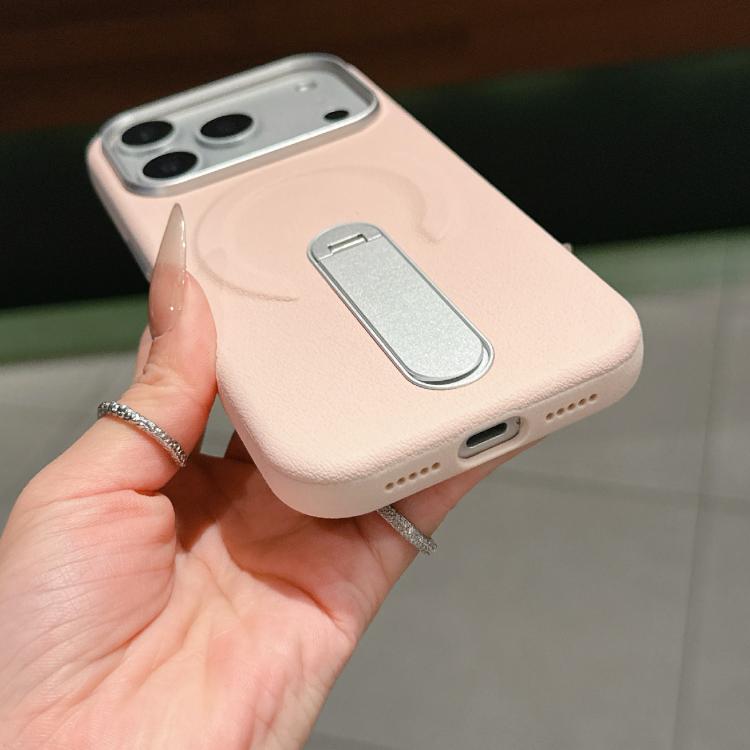 For iPhone 17 Pro Max Invisible Holder PC + Vegan Leather Magnetic Phone Case