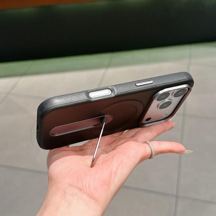 For iPhone 17 Pro Max Invisible Holder PC + Vegan Leather Magnetic Phone Case