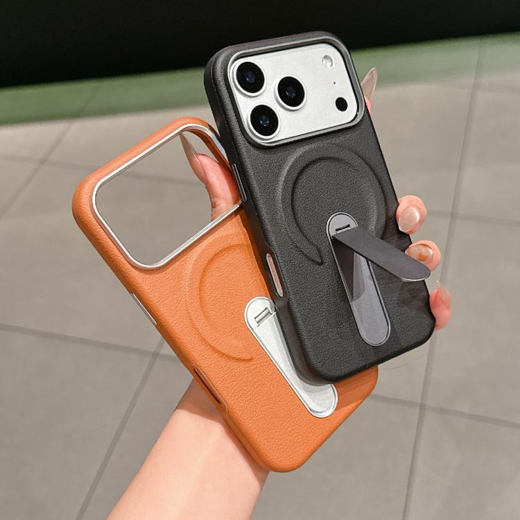 For iPhone 17 Pro Invisible Holder PC + Vegan Leather Magnetic Phone Case