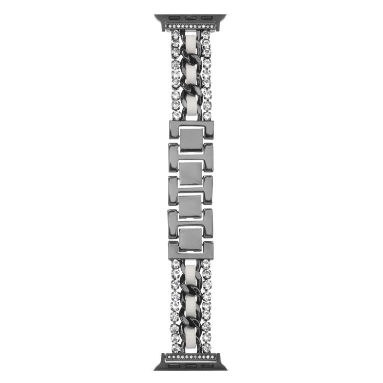 For Apple Watch 46mm / 49mm / 45mm / 44mm Diamond Vegan Leather Metal Watch Band