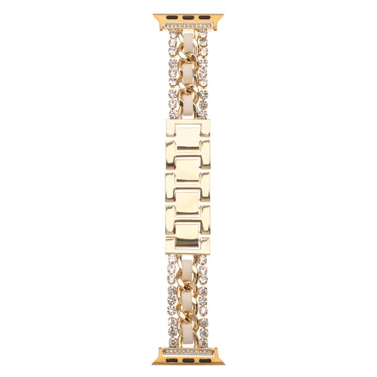 For Apple Watch 46mm / 49mm / 45mm / 44mm Diamond Vegan Leather Metal Watch Band