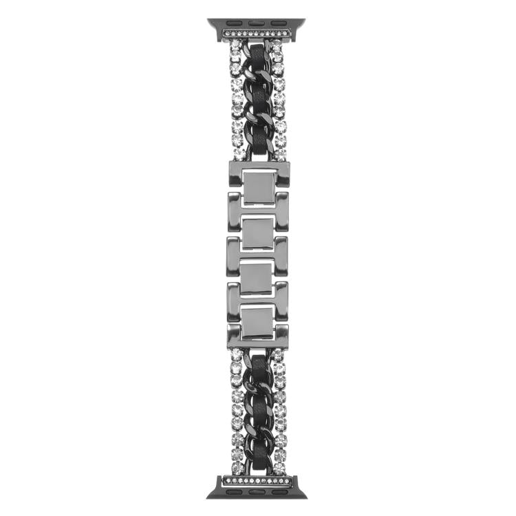 For Apple Watch 42mm / 41mm / 40mm / 38mm Diamond Vegan Leather Metal Watch Band