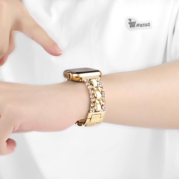 For Apple Watch 42mm / 41mm / 40mm / 38mm Diamond Vegan Leather Metal Watch Band