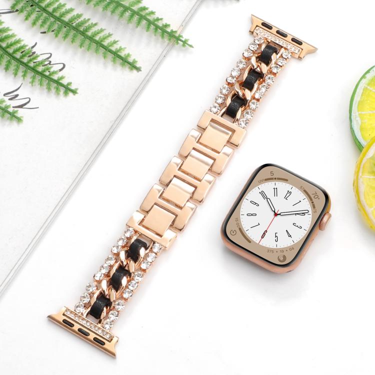 For Apple Watch 42mm / 41mm / 40mm / 38mm Diamond Vegan Leather Metal Watch Band