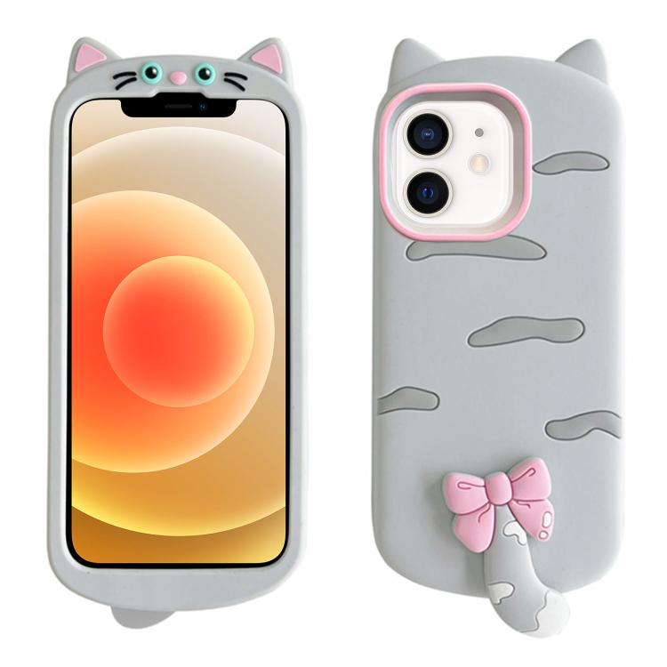 For iPhone 12 Cute 3D Cat Design Silicone Soft Phone Case