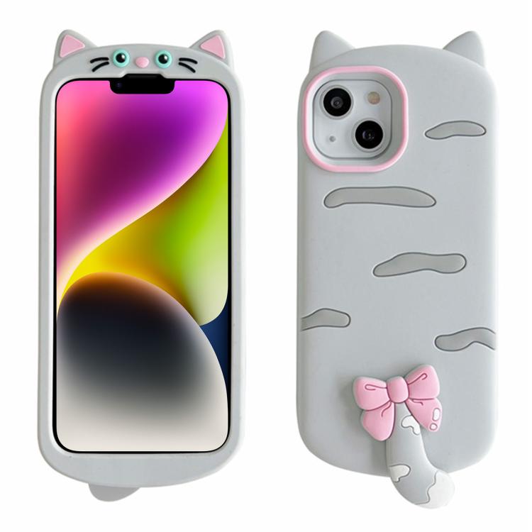 For iPhone 14 Cute 3D Cat Design Silicone Soft Phone Case