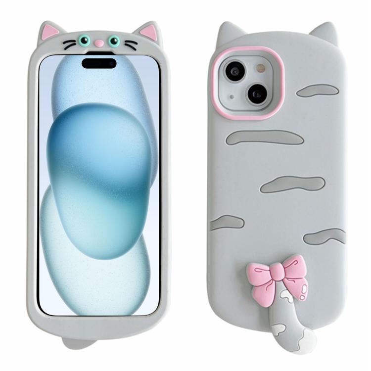 For iPhone 15 Plus Cute 3D Cat Design Silicone Soft Phone Case