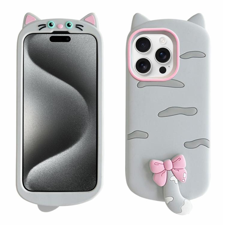 For iPhone 15 Pro Max Cute 3D Cat Design Silicone Soft Phone Case
