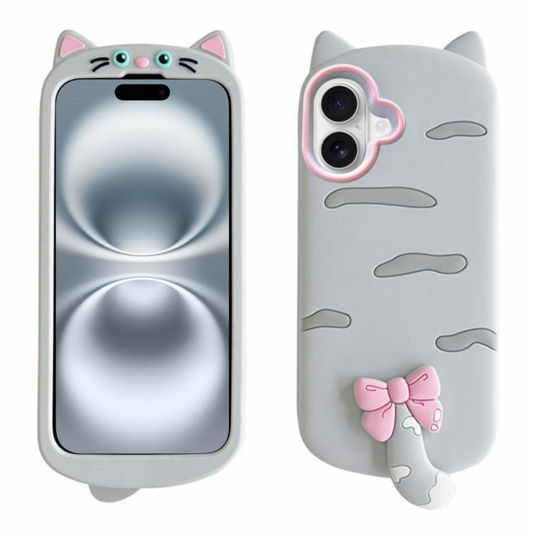 For iPhone 16 Cute 3D Cat Design Silicone Soft Phone Case