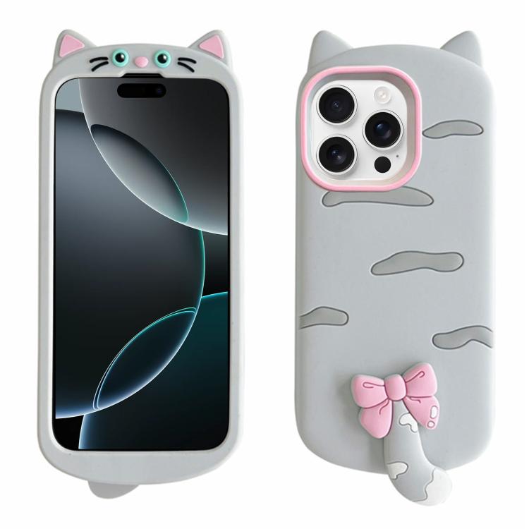 For iPhone 16 Pro Cute 3D Cat Design Silicone Soft Phone Case