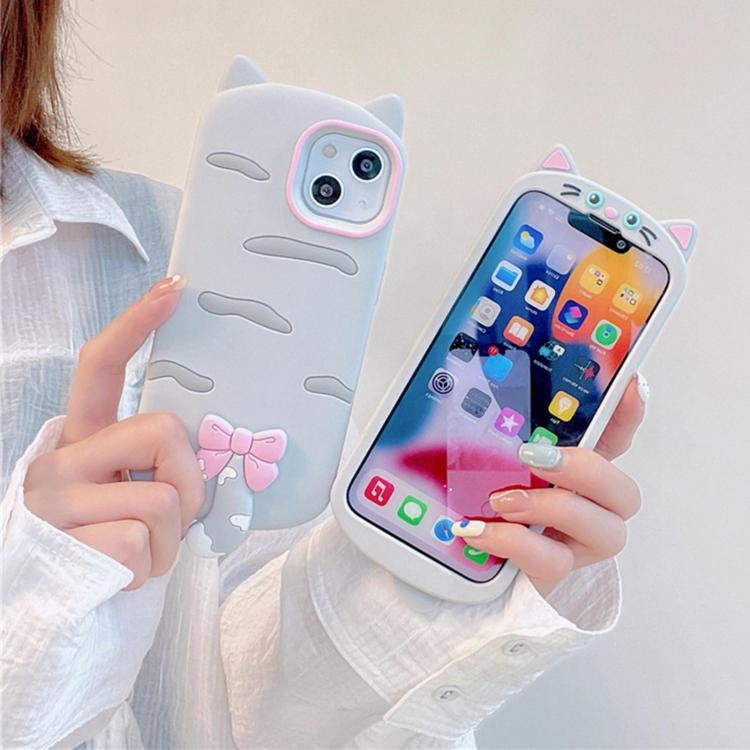 For iPhone 15 Cute 3D Cat Design Silicone Soft Phone Case