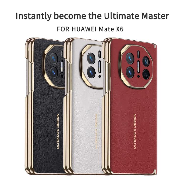 For Huawei Mate X6 Electroplate Vegan Leather Dual Axis Folding Phone Case