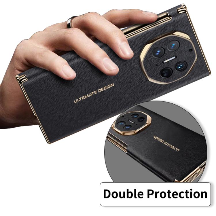 For Huawei Mate XT Ultimate Design Electroplate Vegan Leather Dual Axis Folding Phone Case
